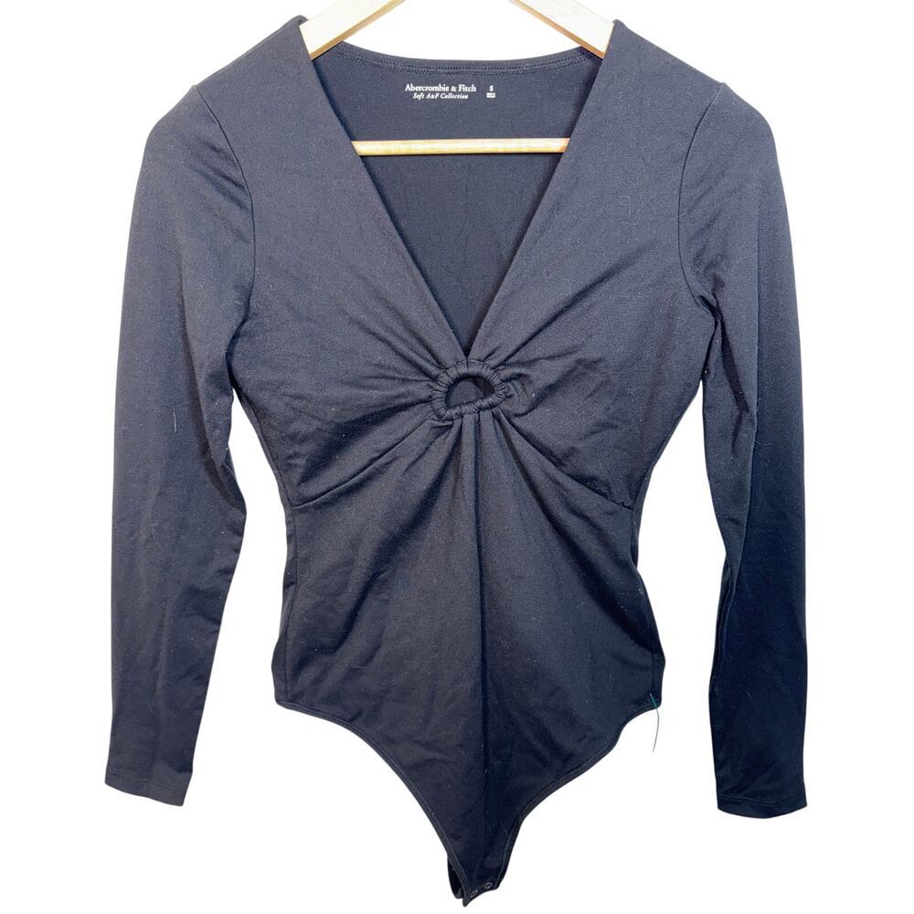Abercrombie & Fitch Soft AF Black Knit V-Neck Long Sleeve Bodysuit Womens Size S